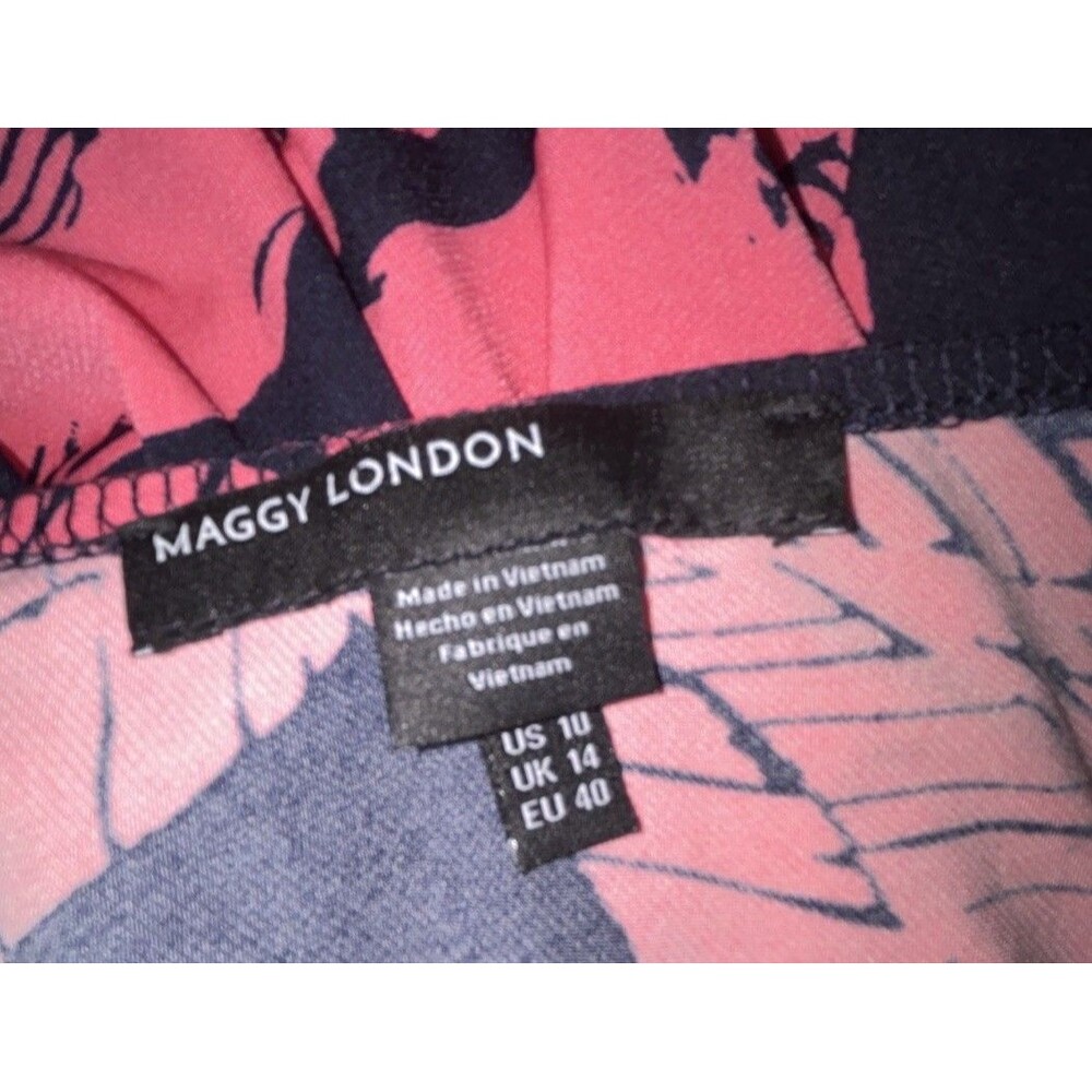 Women's Maggy London Blue & Coral Stretchy Tropical Floral Midi Dress Size 10 - Picture 3 of 7